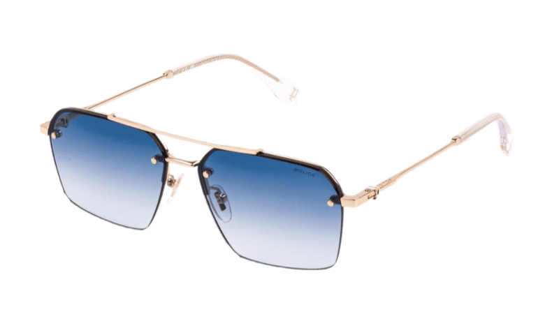 Unisex sunčane naočale POLICE FORCE 9 SPLQ90 0300: zlatni okvir, plava gradual  stakla